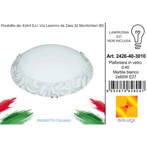Plafoniera bianca con decoro marmorizzato, adatta per lampadine E27 (non incluse).