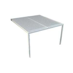 Gazebo t.b.t. bianco moderno con tetto a lamelle per giardino o patio.