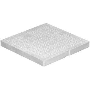 Coperchio quadrato bianco per pozzetto di scarico con motivo a scacchiera.