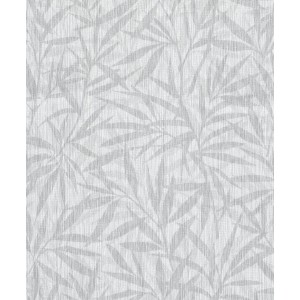 Carta da parati decorativa con motivo a foglie grigie.