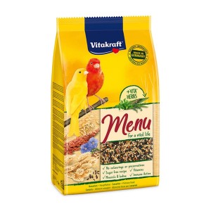 Vitakraft mangime per canarini, alimento completo con erbe per una vita vitale.