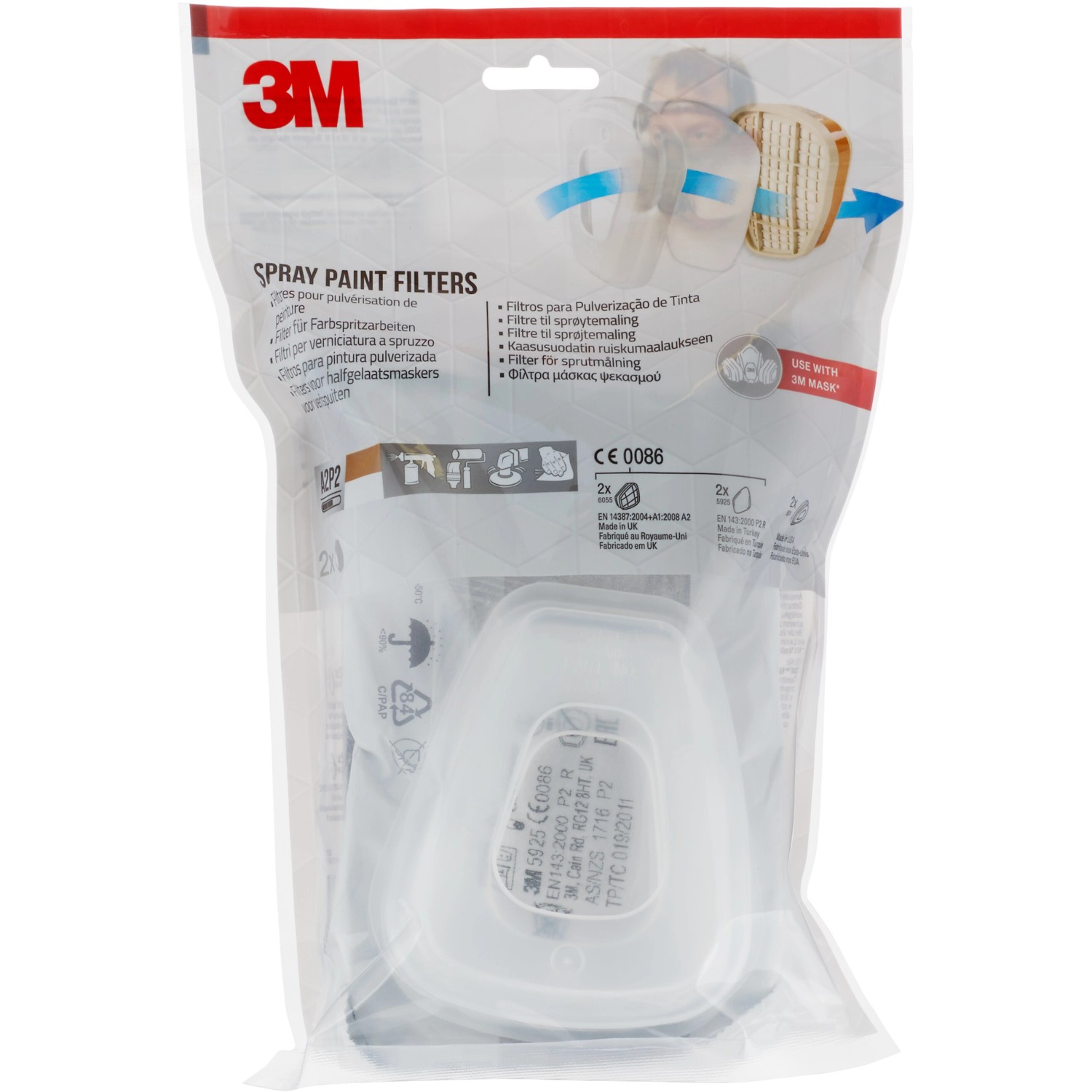 3M Filtri 6002 CR per verniciatura a spruzzo, filtri respiratori A2 P2, set.