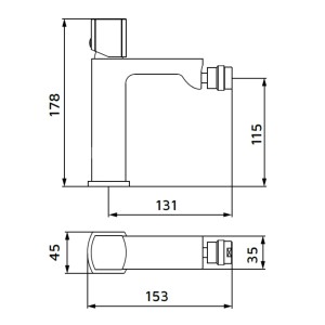 Disegno tecnico: Rubinetto doccia t.b.t. con dimensioni.