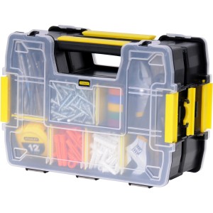 Stanley Sortmaster organizer impilabile con 10 scomparti (doppia confezione). Cassetta degli attrezzi con coperchio trasparente.