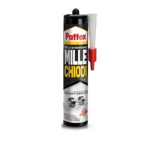 Adesivo di montaggio Pattex Mille Chiodi Trasparente, ideale per incollaggi rapidi e permanenti.