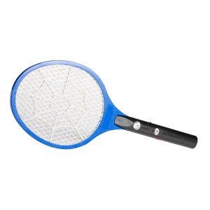 Racchetta elettrica antizanzare con telaio blu e manico nero per il controllo degli insetti.