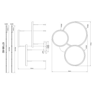 Disegno tecnico della lampada a sospensione t.b.t. Sospensioni con dimensioni.