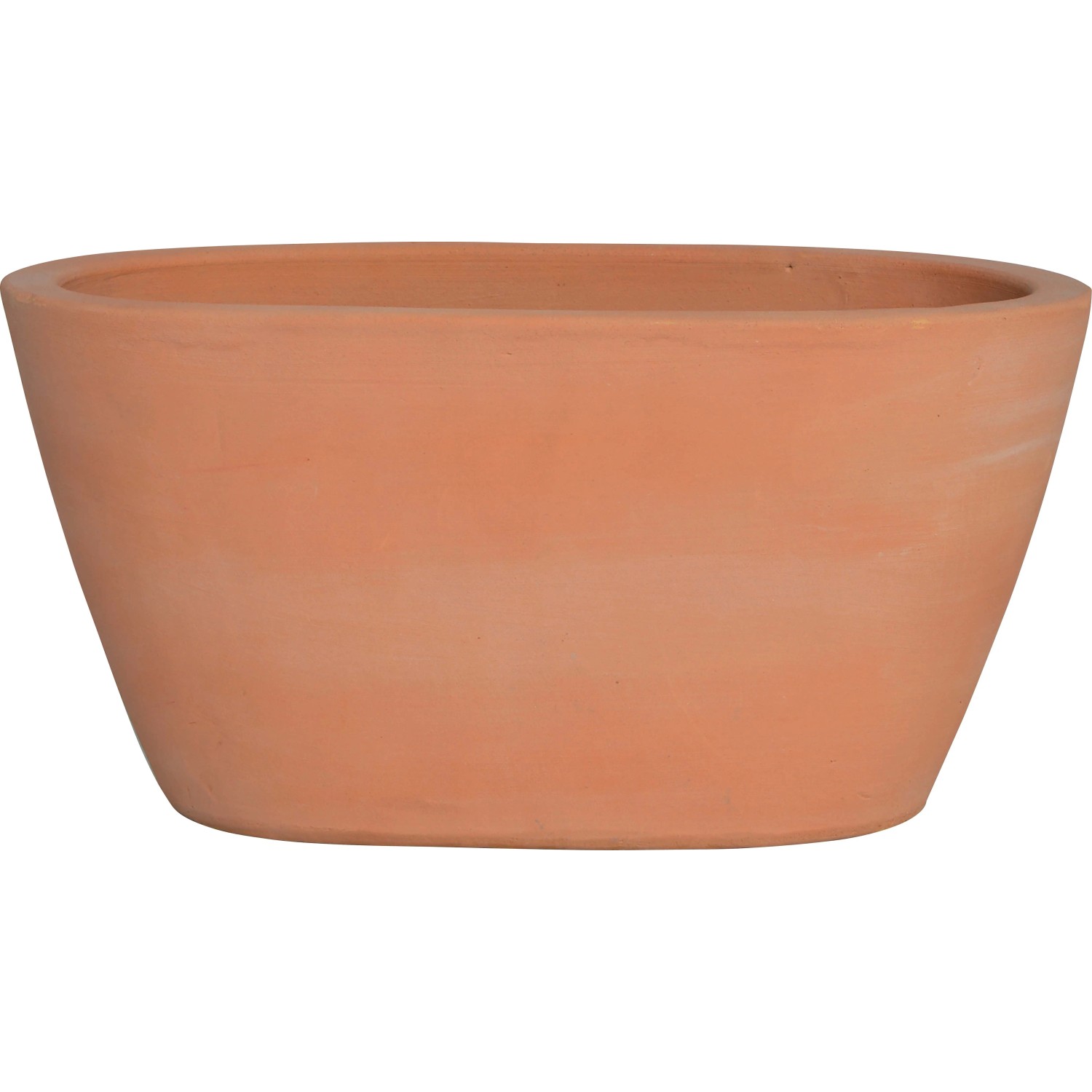 Vaso ovale in terracotta per piante, aspetto naturale.