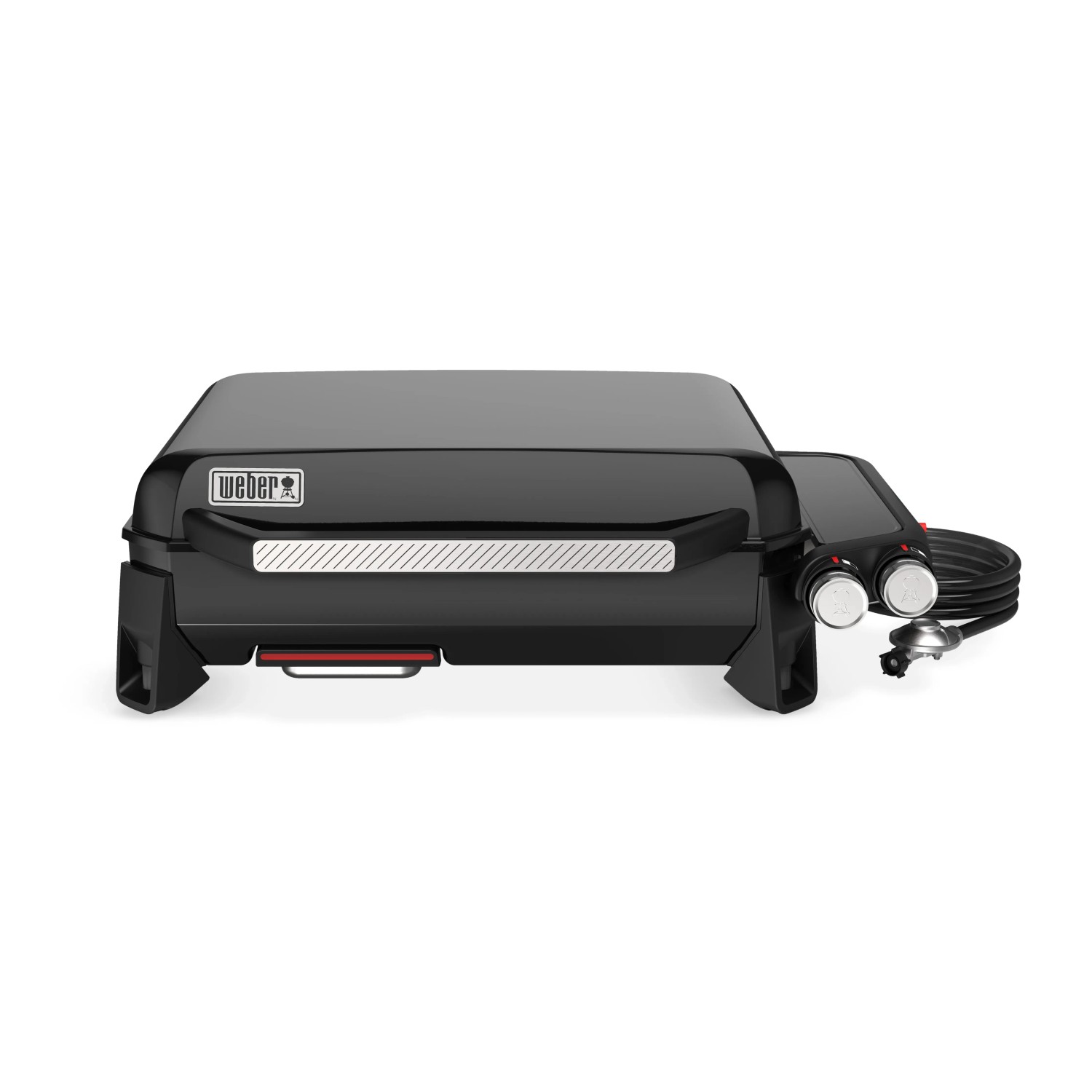 Barbecue a gas t.b.t. nero di Weber, chiuso.