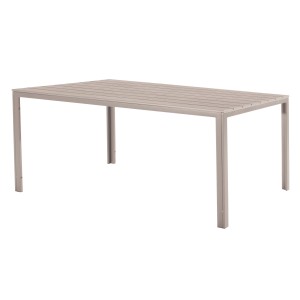 Tavolo da giardino rettangolare t.b.t. con piano a listelli beige.