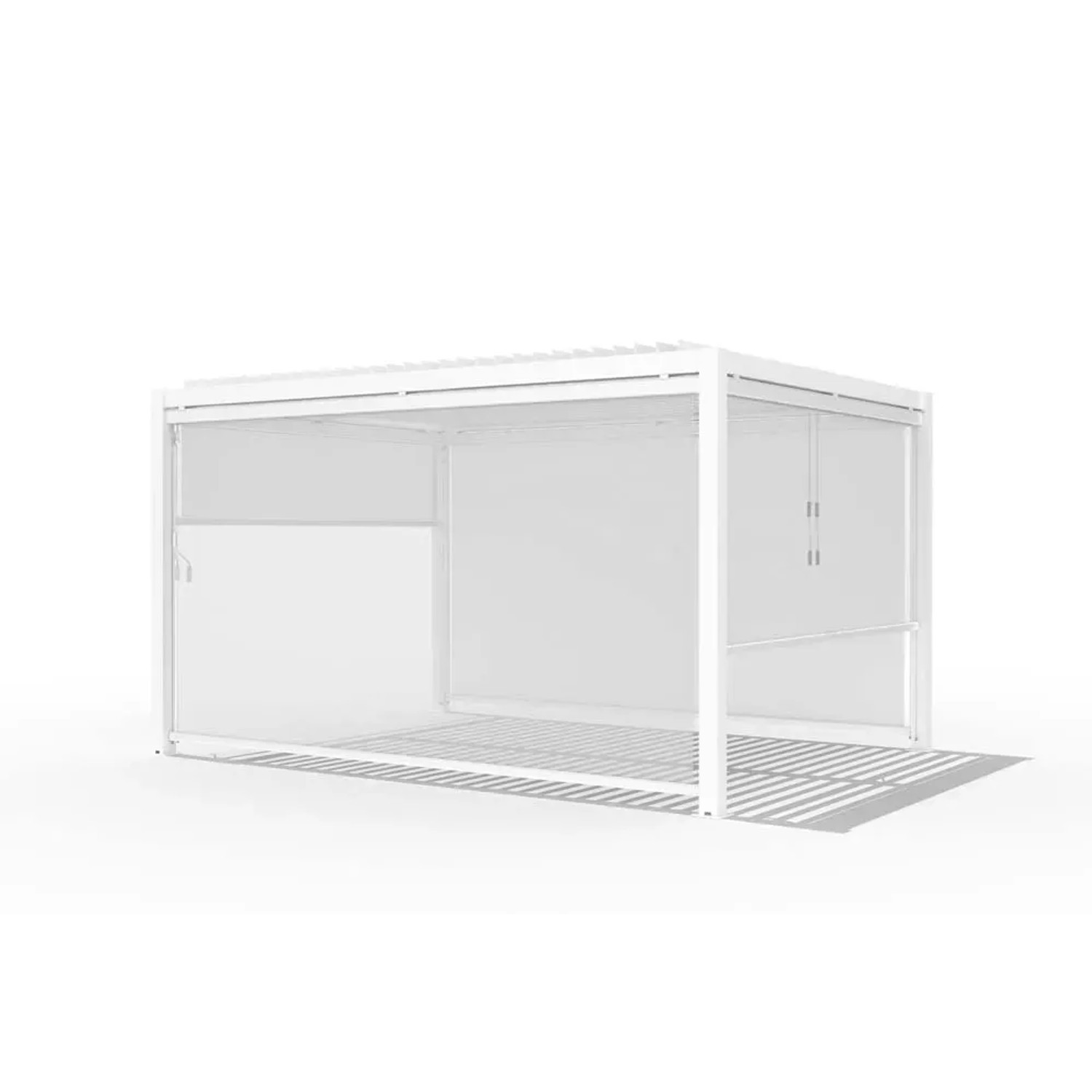 Gazebo bianco con tenda a rullo come accessorio per gazebo.