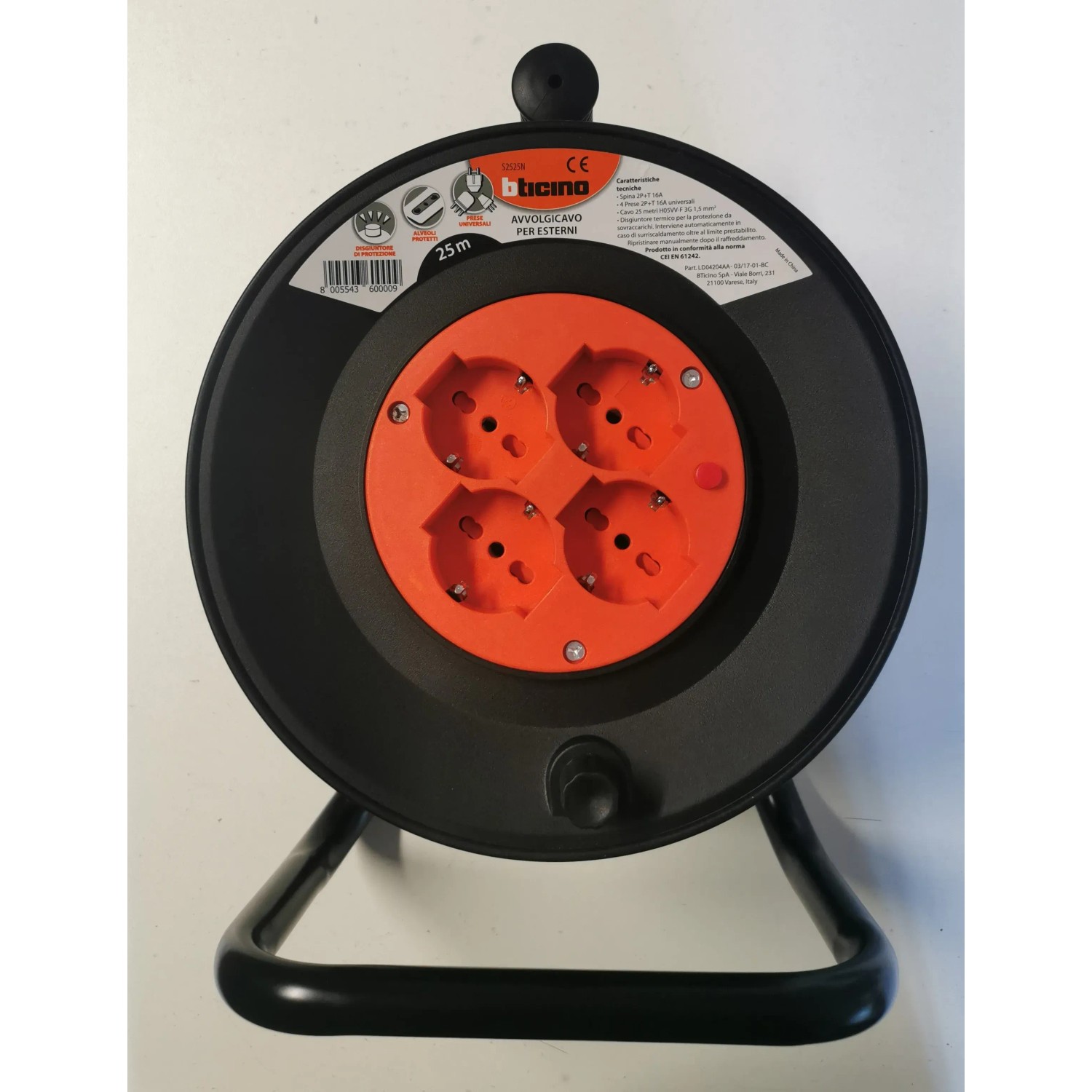 t.b.t. avvolgicavo con 4 prese, nero/arancione.