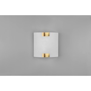 Moderna applique LED con paralume bianco e dettagli dorati.