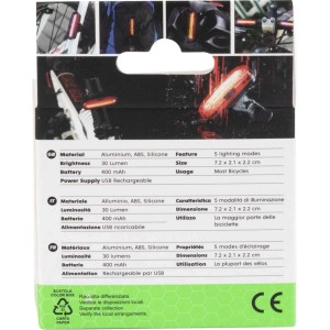 Luce bici t.b.t.: ricaricabile USB, 5 modalità, 30 lumen. Per una maggiore sicurezza in bici.