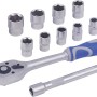Set di chiavi a bussola LUX da 12 pezzi 10 mm (3/8) con cricchetto reversibile e prolunga.