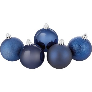 Set di palline di Natale blu, 25 pezzi, Ø 6 cm, con finiture opache, lucide e strutturate.