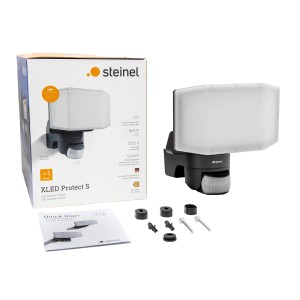 Faretto da esterno a LED Steinel XLED Protect S antracite con rilevatore di movimento, incl. accessori e confezione.