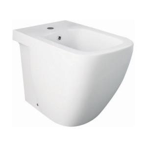 Bidet t.b.t. in ceramica bianca, vista frontale.