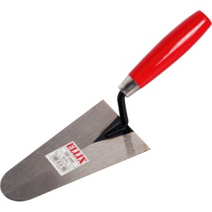 Cazzuola da muratore con manico rosso, strumento per muratura e piastrellatura.