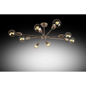 Plafoniera moderna con bracci multipli e lampadine decorative.