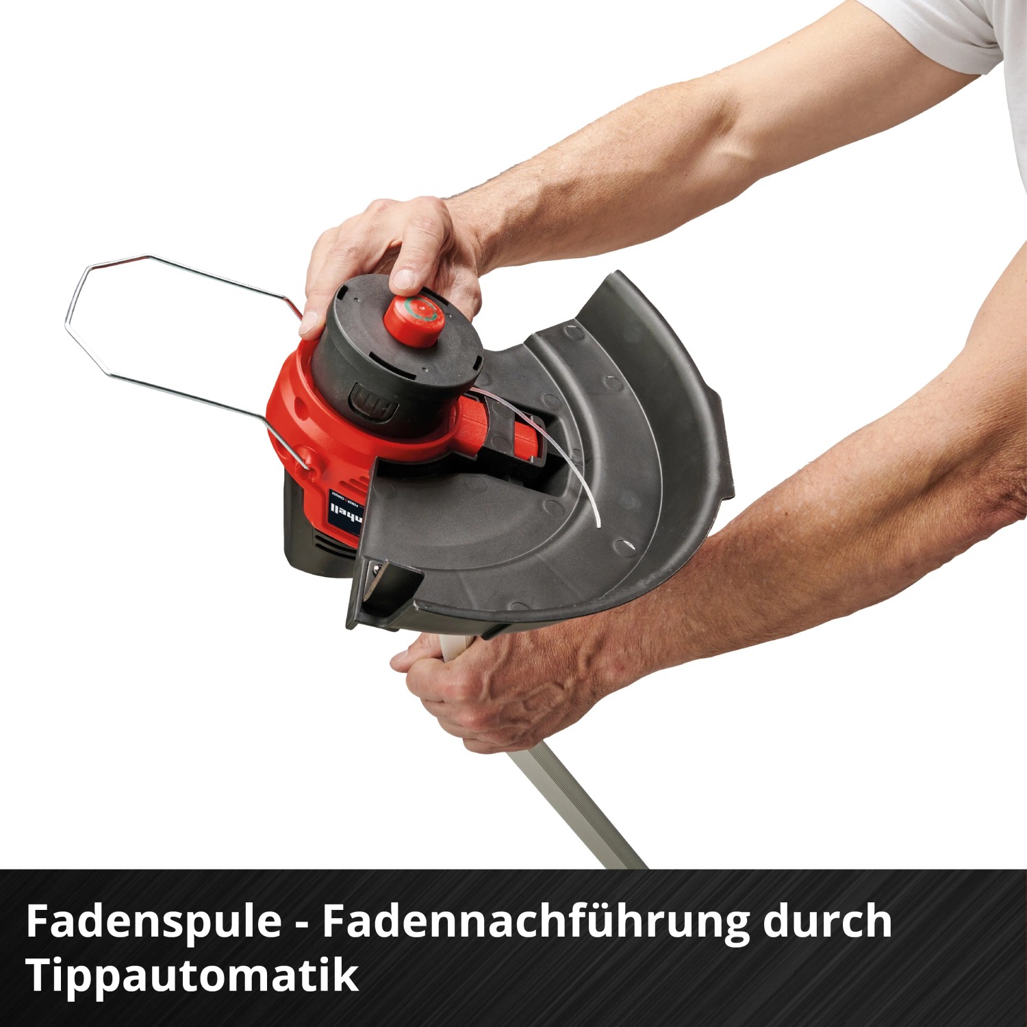 Einhell GE-CT 18/33 Li E-Solo tagliabordi a batteria: Dettaglio testina e protezione.
