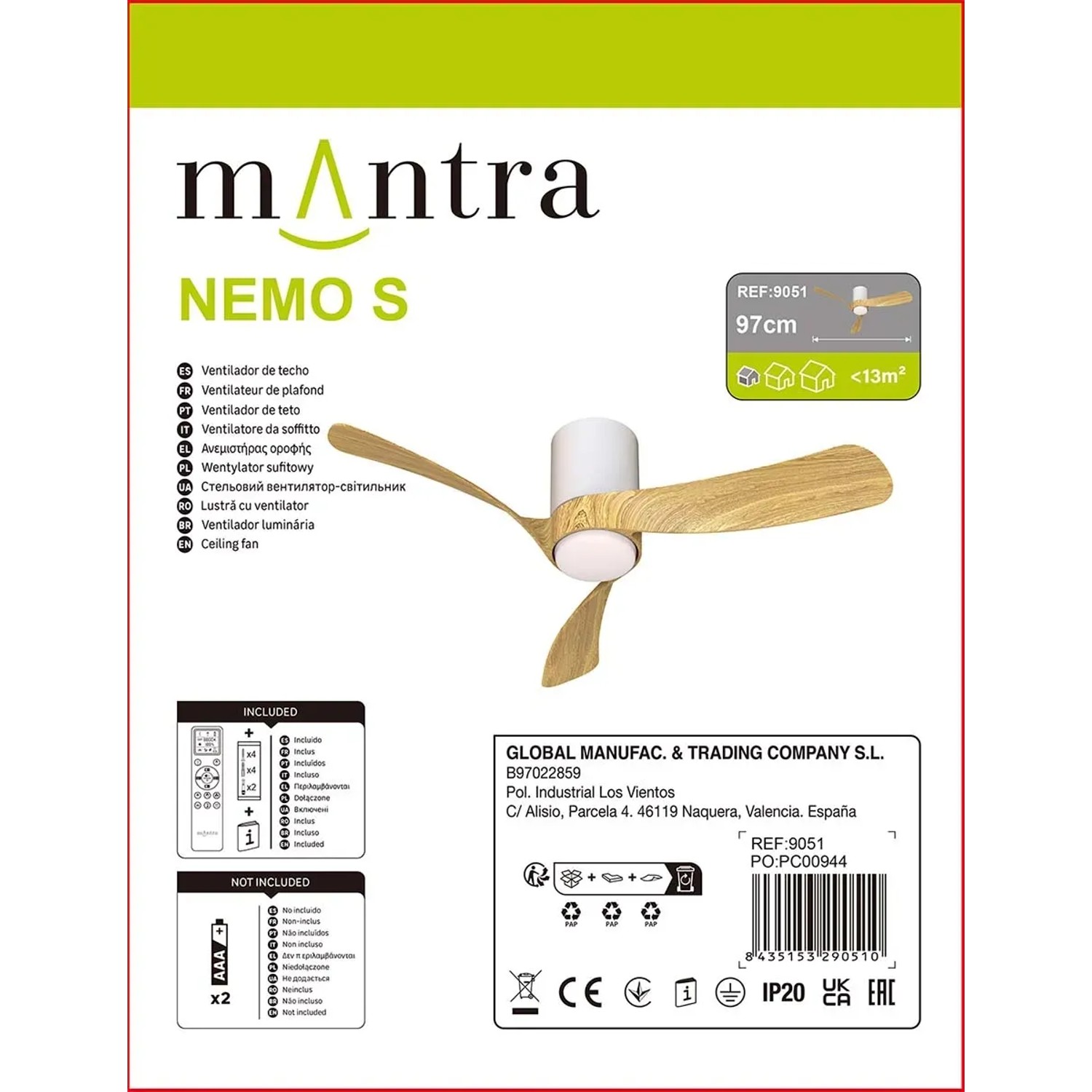 Ventilatore da soffitto con luce LED 24W Ø 97x25 cm bianco legno_13