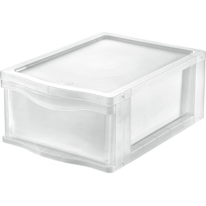 Contenitore trasparente t.b.t. con coperchio, ideale per lo stoccaggio.