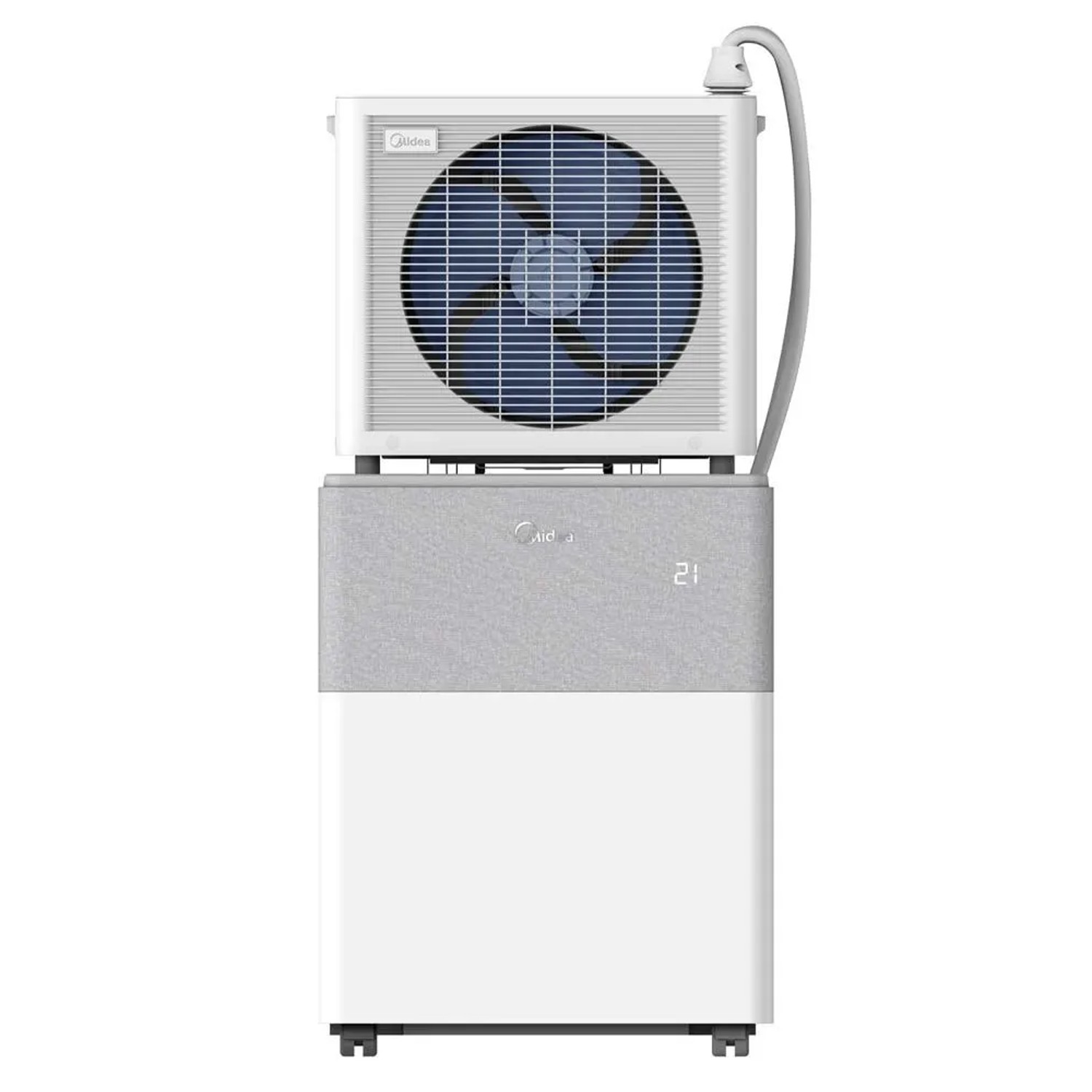 Climatizzatore split portatile Midea PortaSplit Cool, bianco-grigio. Condizionatore con unità esterna e tubo piatto.
