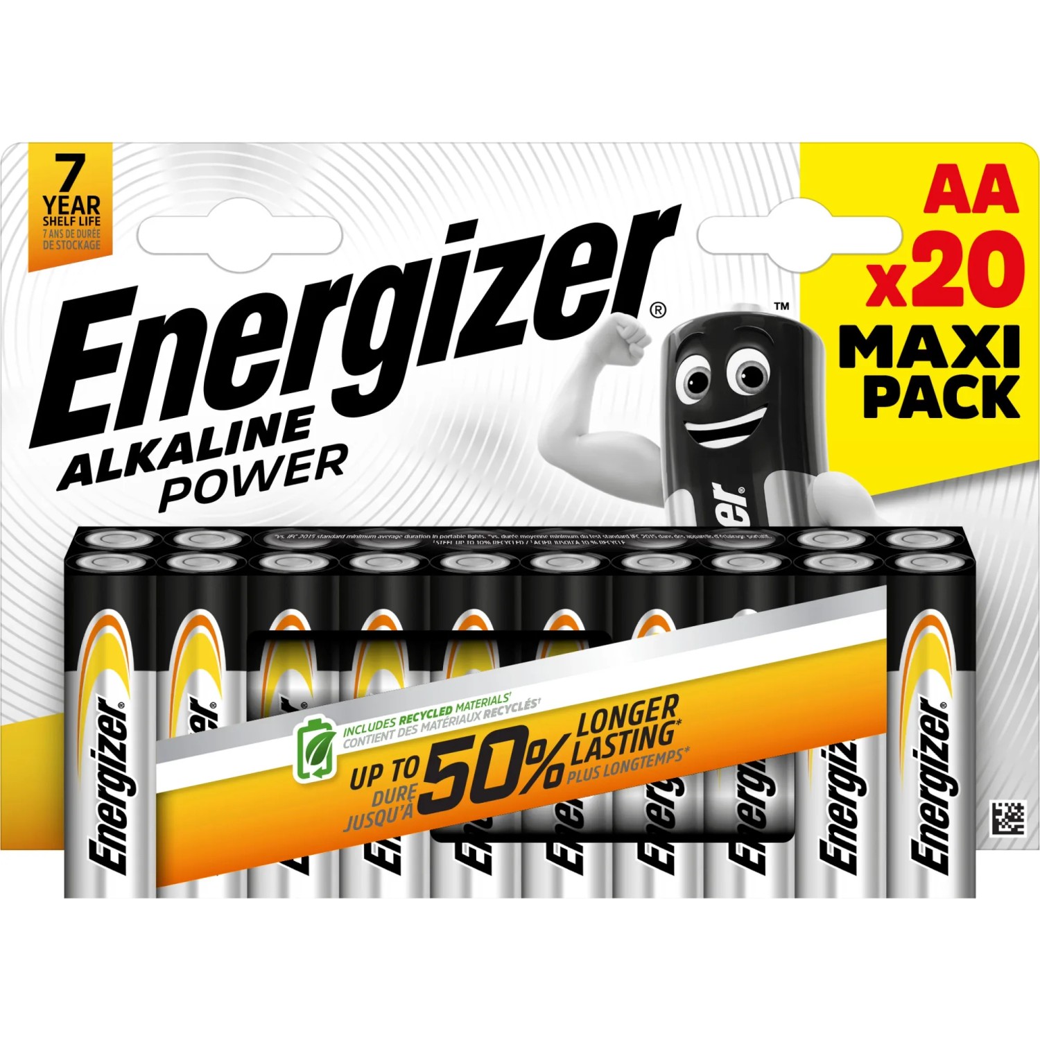 Energizer Alkaline Power AA batterie, confezione da 8. Batterie AA a lunga durata per l'uso quotidiano.