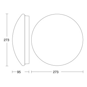 Schizzo della lampada da parete e da soffitto a LED Steinel RS 16 S con dimensioni, per illustrare le dimensioni.