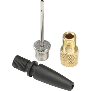 Set valvole per pompa ad aria Black+Decker BDCINF18N: ago per palloni, adattatore filettato e adattatore universale.