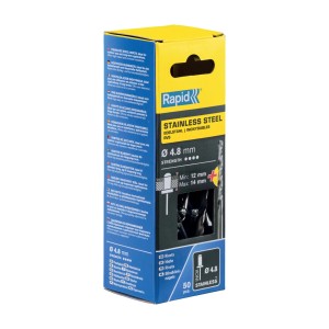 Rivetti Rapid Acciaio INOX Ø4.8 x 18 mm Conf. da 50 Pezzi e Punta Trapano incl