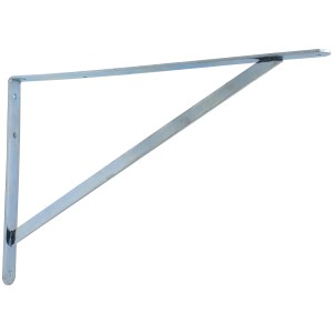 Mensola angolare in metallo argentato per montaggio a parete.
