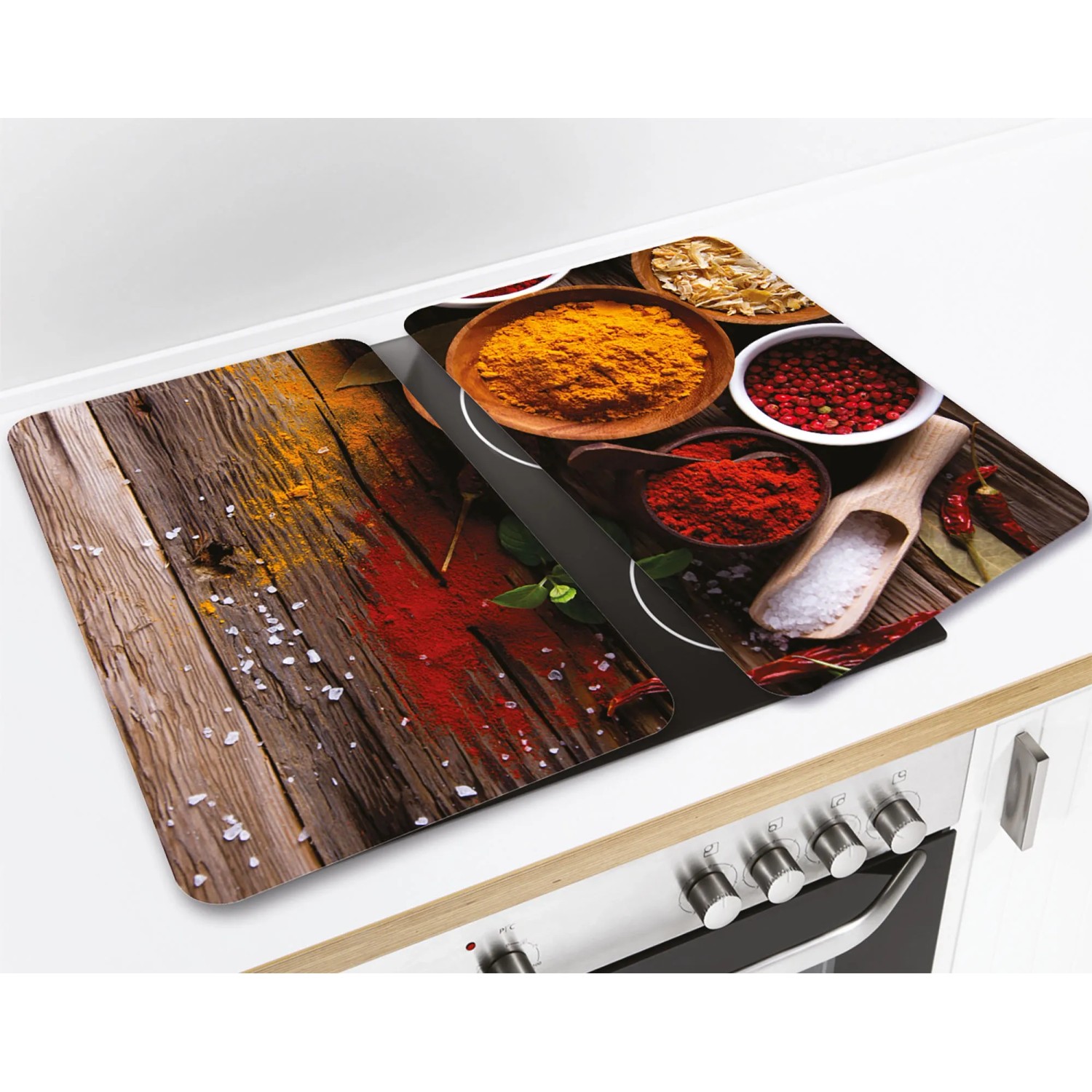 Wenko coprifornelli spezie, set da 2, multicolore. Coperture in vetro con motivo spezie.