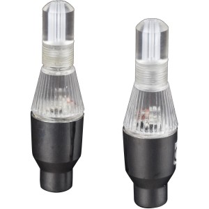 Due luci per bici t.b.t. con corpo trasparente e base nera.