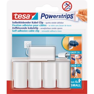 Tesa Powerstrips clip per cavi, 5 pezzi, bianco. Per un facile fissaggio dei cavi fino a 8 mm di diametro.