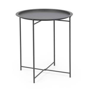 Tavolino da giardino t.b.t. grigio con vassoio rotondo e struttura in metallo.