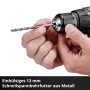 Trapano avvitatore a percussione a batteria Einhell: punta inserita nel mandrino in metallo da 13 mm.
