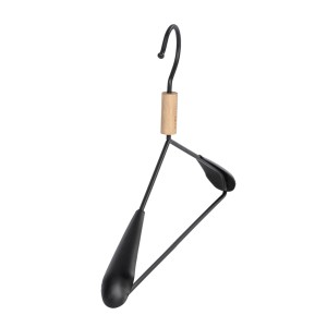 Appendino nero con dettaglio in legno per organizer armadio.