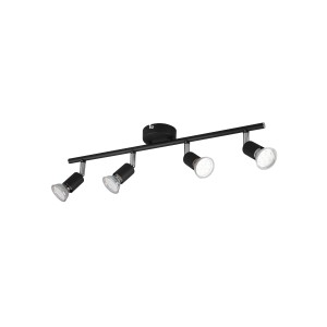 Faretto nero t.b.t. con quattro lampade per montaggio a soffitto.