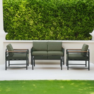 Set di mobili da giardino t.b.t. con divano, tavolo e due poltrone in verde.