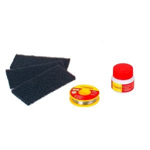 Kit saldatura dolce Rothenberger: Accessori con pad, flussante e lega per installazione tubi in rame.