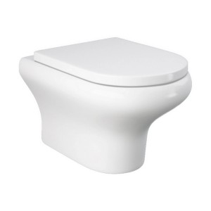 WC sospeso bianco (t.b.t.) con sedile WC chiuso.