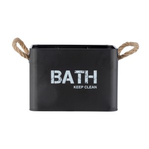 Box bagno nera Wenko Gara con manici in corda e scomparti per riporre gli oggetti in bagno.