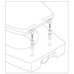 Schizzo: Montaggio sedile WC con viti e tasselli per accessori WC.