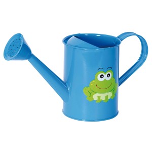 Annaffiatoio blu per bambini con motivo a rana, ideale per piccoli giardinieri.