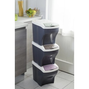 Set pattumiere t.b.t., 3 pezzi, grigio con coperchi colorati, per la raccolta differenziata.