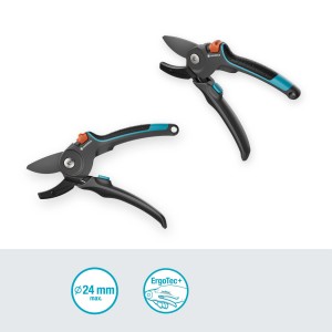 Forbici da giardino a incudine Gardena PremiumCut Pro per legno secco, diametro di taglio 24 mm.