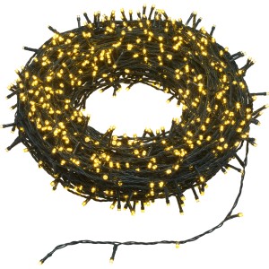 Catena luminosa da esterno arrotolata con LED bianco caldo.