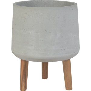 Portavasi t.b.t. grigio con tre gambe in legno per interni.